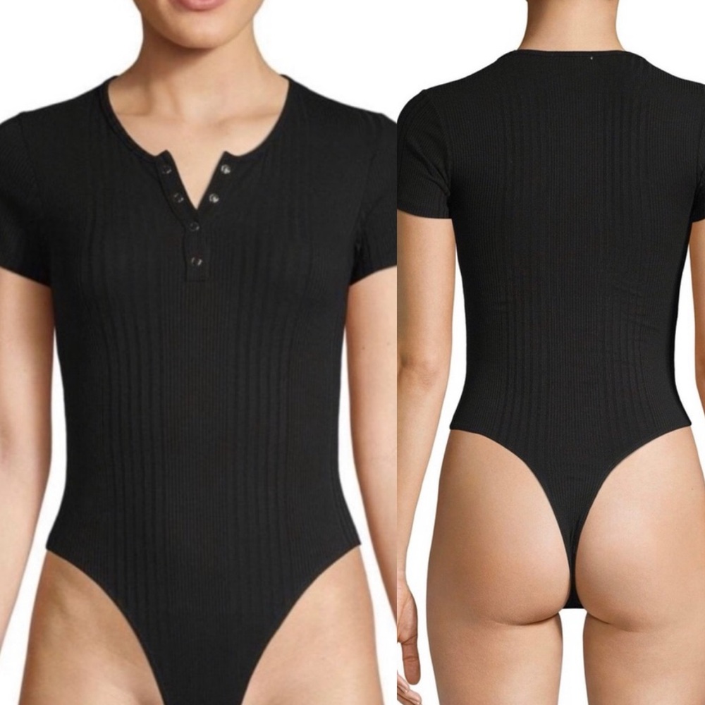RE/DONE Ribbed Knit Short Sleeve Henley Bodysuit size small